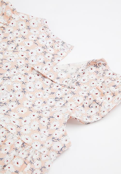 Pop Candy - Floral short sleeve playsuit - white & multi