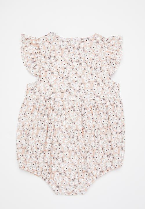 Pop Candy - Floral short sleeve playsuit - white & multi