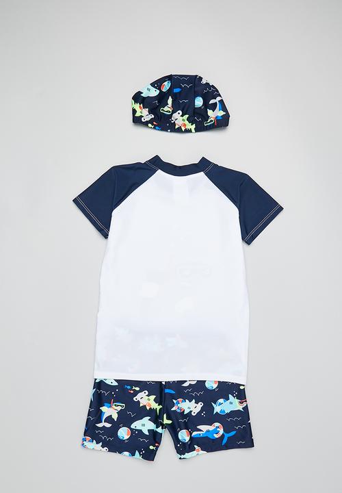 Pop Candy - Boys shark printed swim set - blue & white