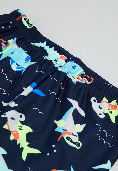Pop Candy - Boys shark printed swim set - blue & white