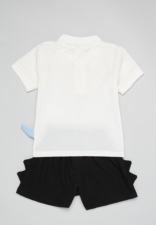Pop Candy - Dino golfer & short set - white & black