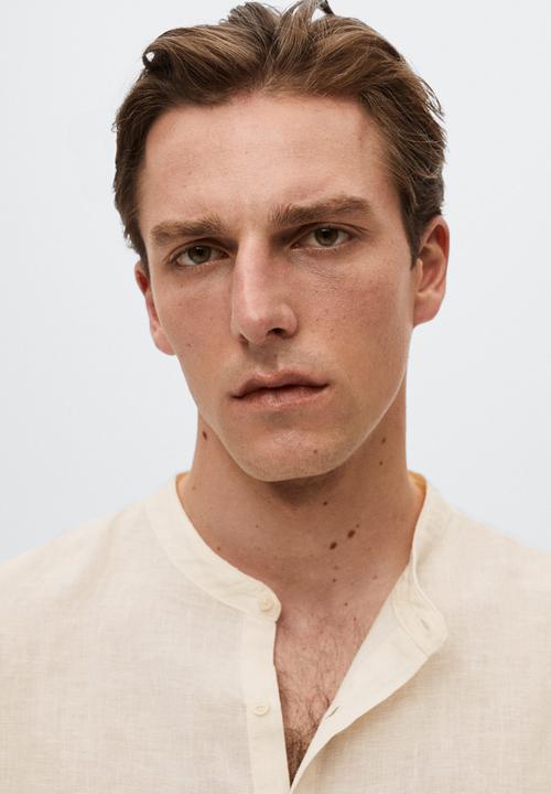 MANGO - Shirt bolar  linen- beige
