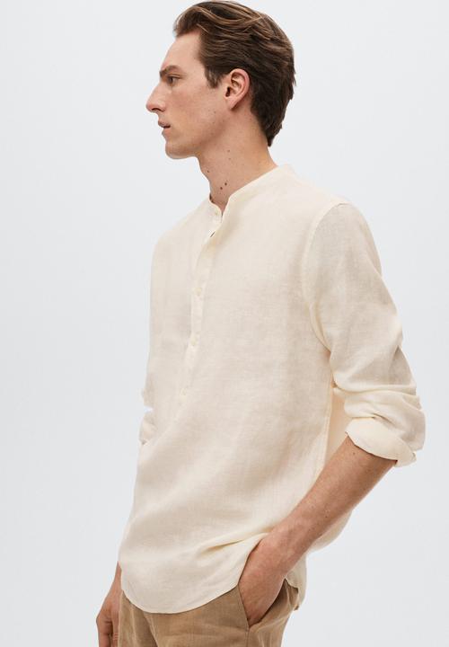 MANGO - Shirt bolar  linen- beige