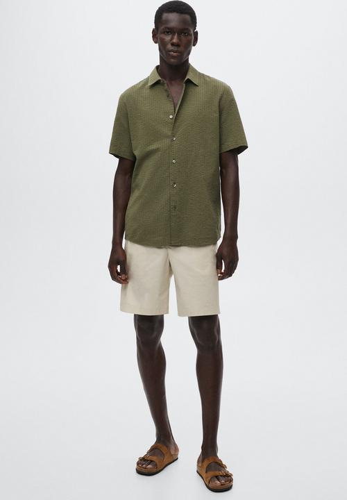 MANGO - Vicar seersucker shirt - khaki