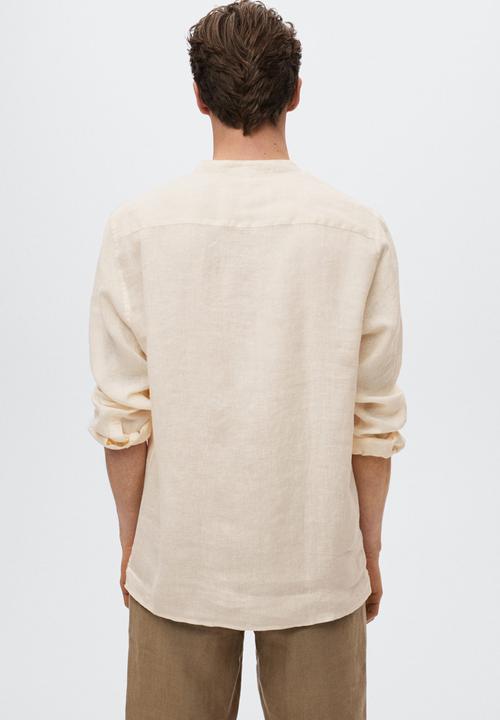 MANGO - Shirt bolar  linen- beige