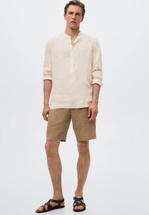 MANGO - Shirt bolar  linen- beige