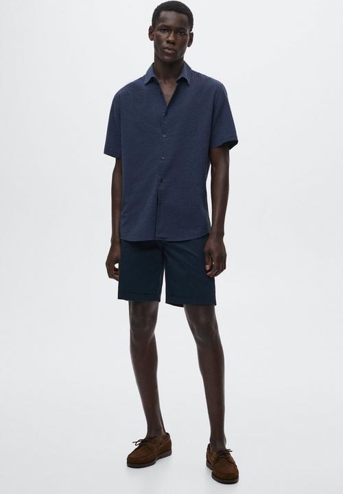 MANGO - Vicar seersucker shirt - navy