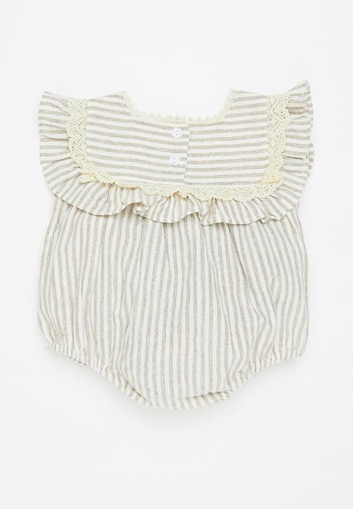 Pop Candy - Baby stripe playsuit - stone