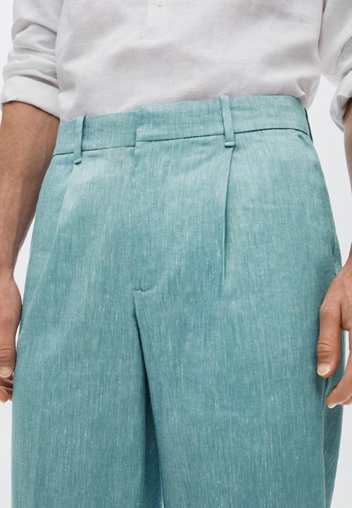 MANGO - Godard pleated linen trousers - blue
