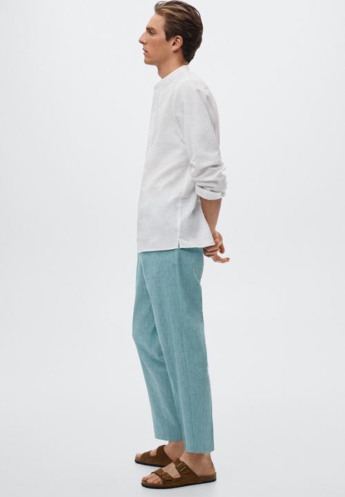 MANGO - Godard pleated linen trousers - blue