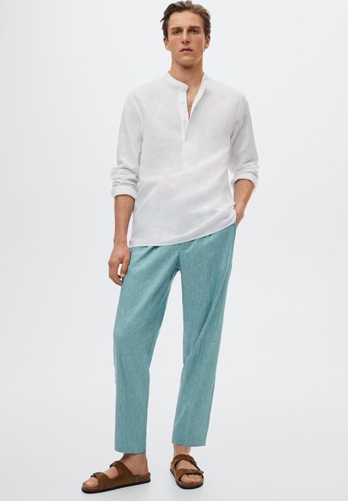 MANGO - Godard pleated linen trousers - blue