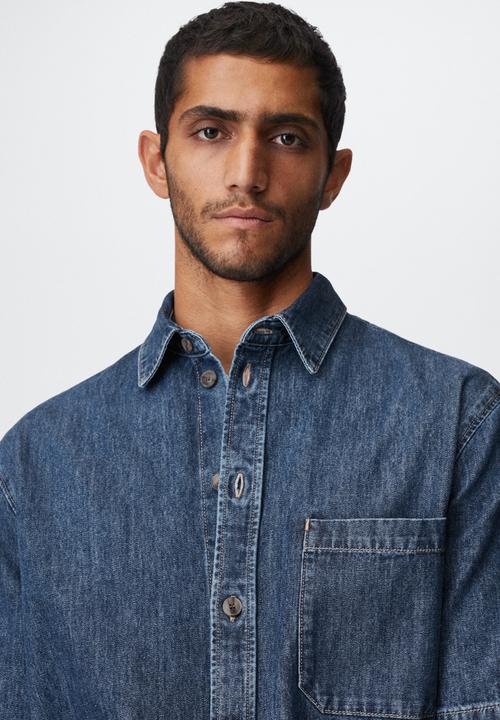 MANGO - Faro short sleeve denim shirt - blue
