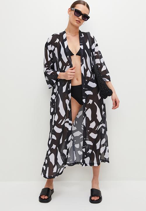 Superbalist - Midi cover up with belt - black bold graphic print