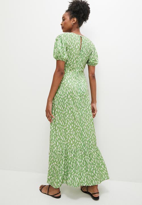 edit - Puff sleeve fit & flare - green