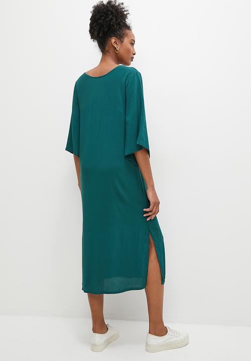 edit - Woven slit detail tee dress - deep teal