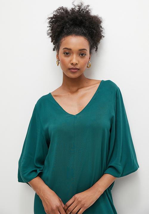 edit - Woven slit detail tee dress - deep teal