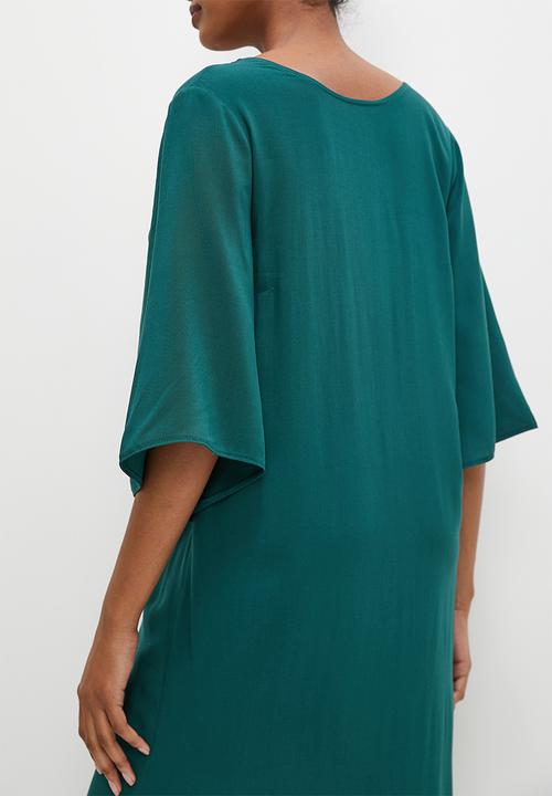 edit - Woven slit detail tee dress - deep teal