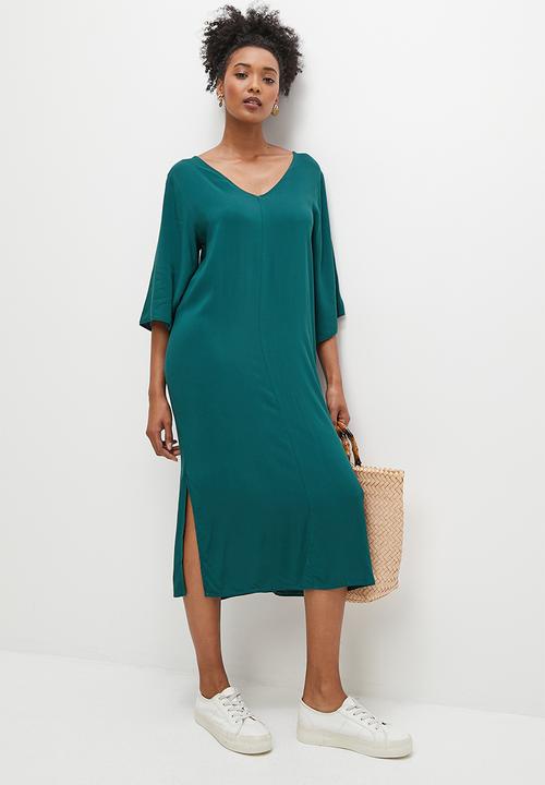 edit - Woven slit detail tee dress - deep teal