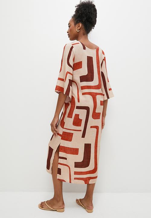edit - Woven slit detail tee dress - multi