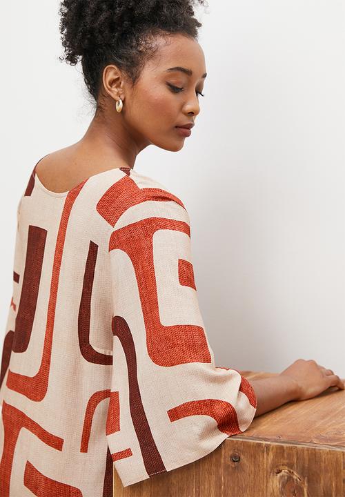 edit - Woven slit detail tee dress - multi