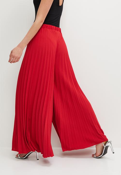 VELVET - Pleated palazzo pant - red