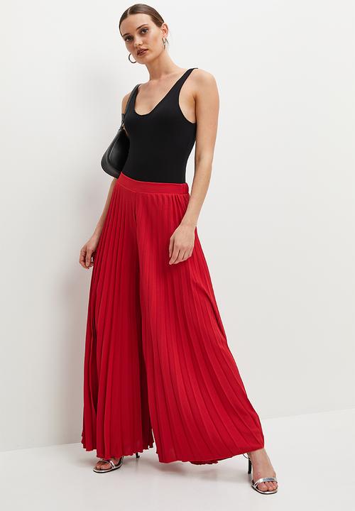 VELVET - Pleated palazzo pant - red