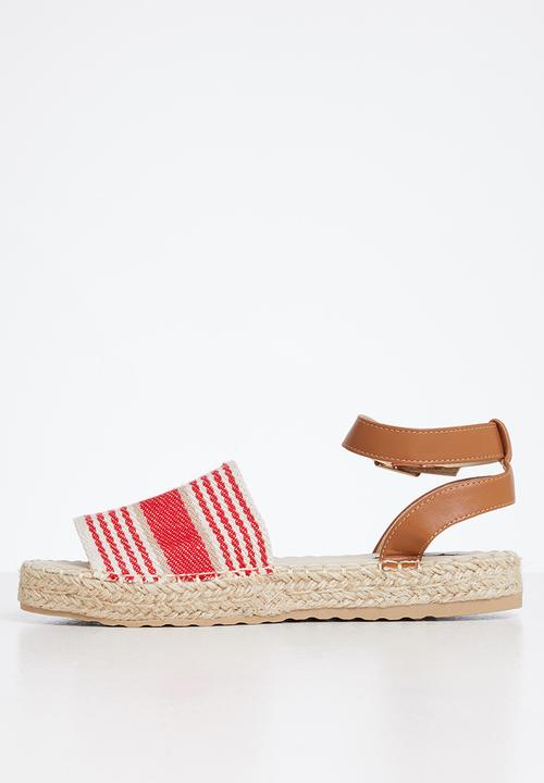 Madison® - Clarrissa ankle tie espadrille sandal - red & beige stripe