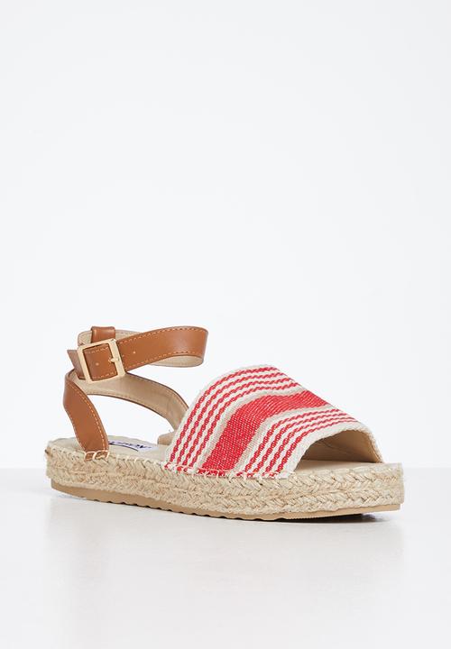 Madison® - Clarrissa ankle tie espadrille sandal - red & beige stripe