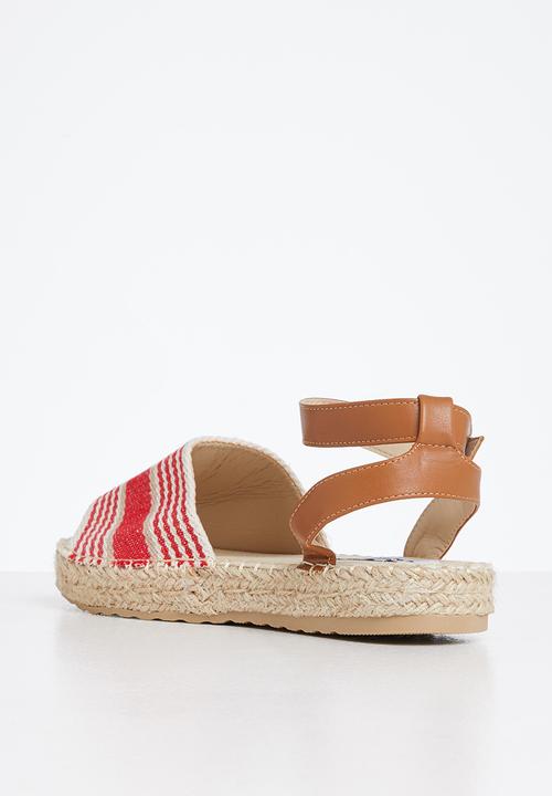 Madison® - Clarrissa ankle tie espadrille sandal - red & beige stripe