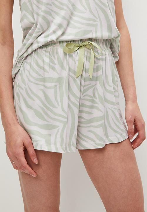 Superbalist - Sleep cami & shorts set - sage & beige 