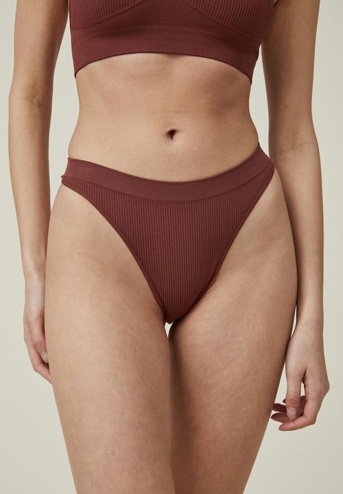Cotton On - Seamless high cut brasiliano brief - brandy brown