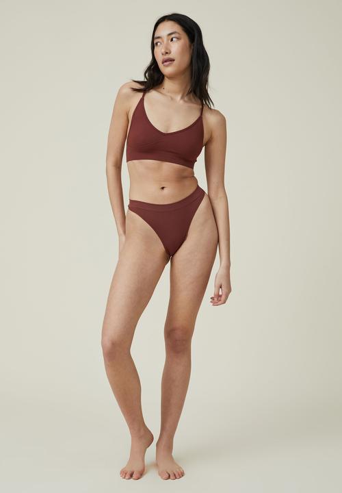 Cotton On - Seamless high cut brasiliano brief - brandy brown