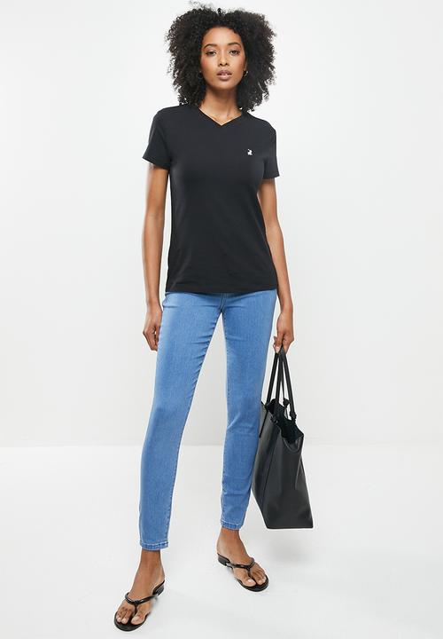 POLO - Kelly basic short sleeve essential v-neck stretch T-shirt - black