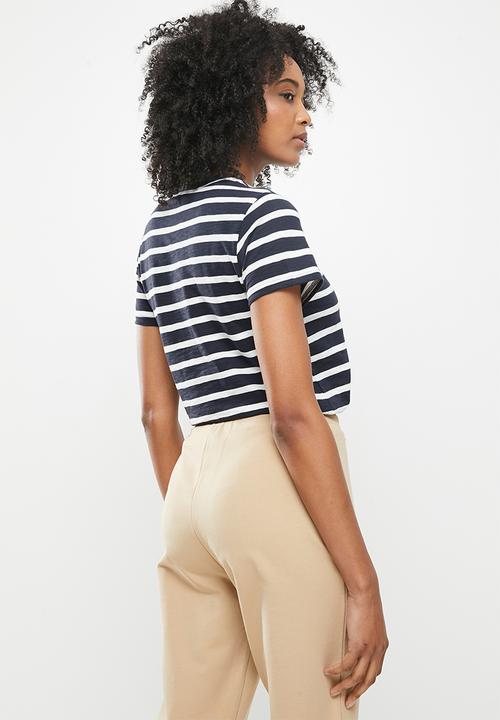 POLO - Jesse short sleeve relaxed slub stripe T-shirt - navy