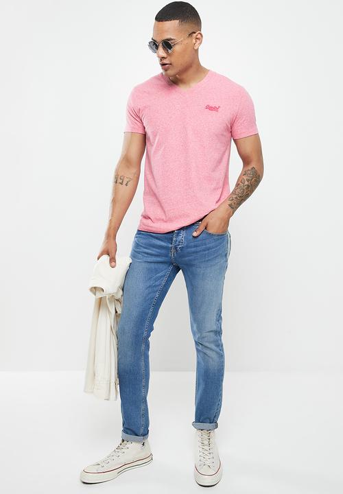 Superdry. - Vintage logo emb vee tee - mid pink grit