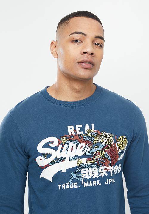 Superdry. - Vintage vl narrative long sleeve top - blue bottle