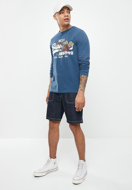 Superdry. - Vintage vl narrative long sleeve top - blue bottle