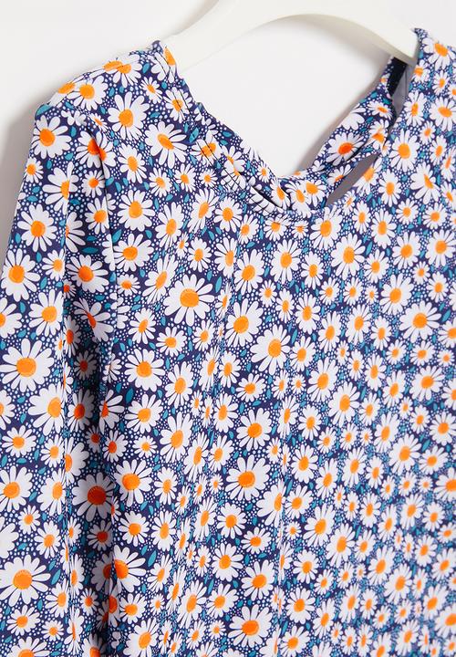 Rebel Republic - Girls open back sunflower swimsuit - blue