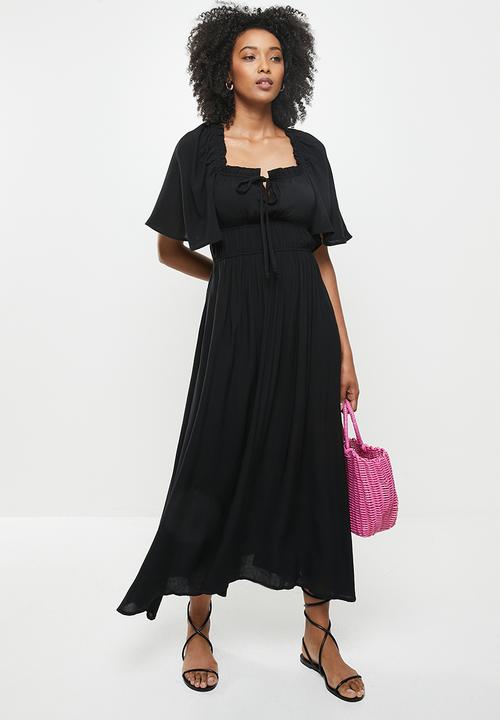 Me&B - Elastic detail midi dress - black