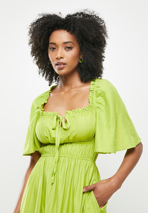 Me&B - Elastic detail midi dress - lime