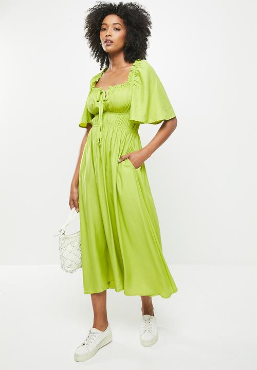 Me&B - Elastic detail midi dress - lime