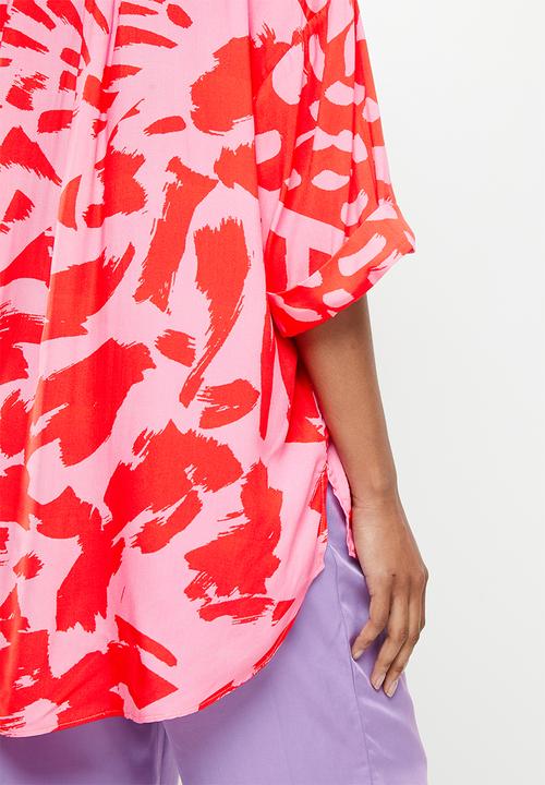Me&B - Digital printed oversized shirt - pink & red