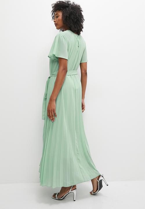 MILLA - Pleated flutter sleeve midi dress - vintage sage