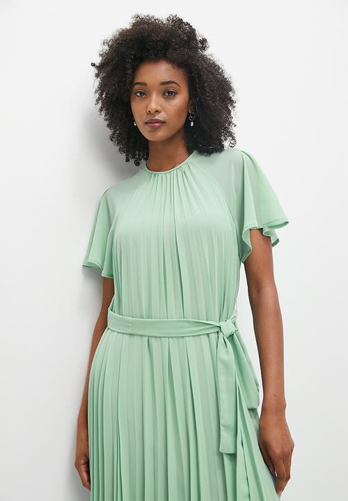 MILLA - Pleated flutter sleeve midi dress - vintage sage