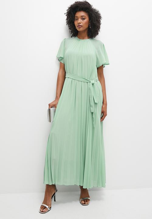 MILLA - Pleated flutter sleeve midi dress - vintage sage