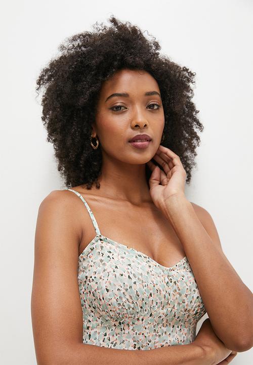 MILLA - Strappy midi dress with frill hem - green layered spot