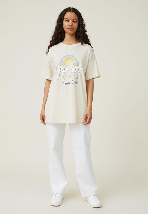 Cotton On - Boyfriend fit graphic tee - take care/sandy brown