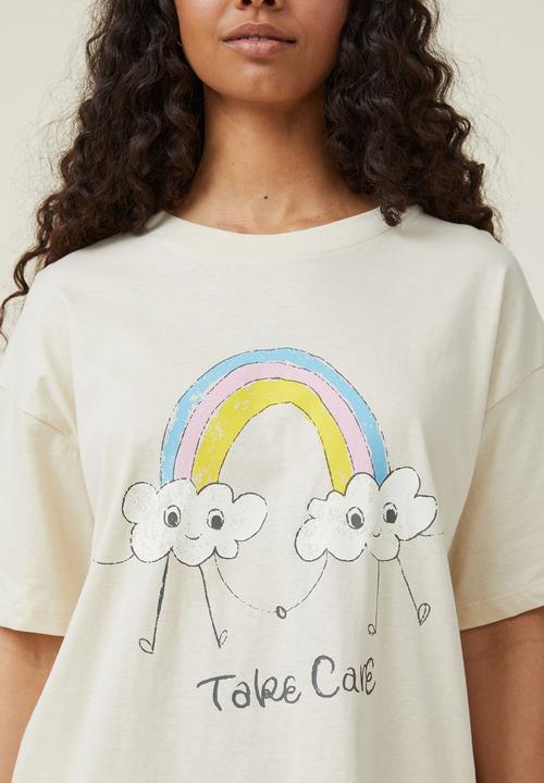 Cotton On - Boyfriend fit graphic tee - take care/sandy brown