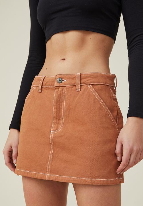 Cotton On - Cargo denim low rise mini skirt - clay brown