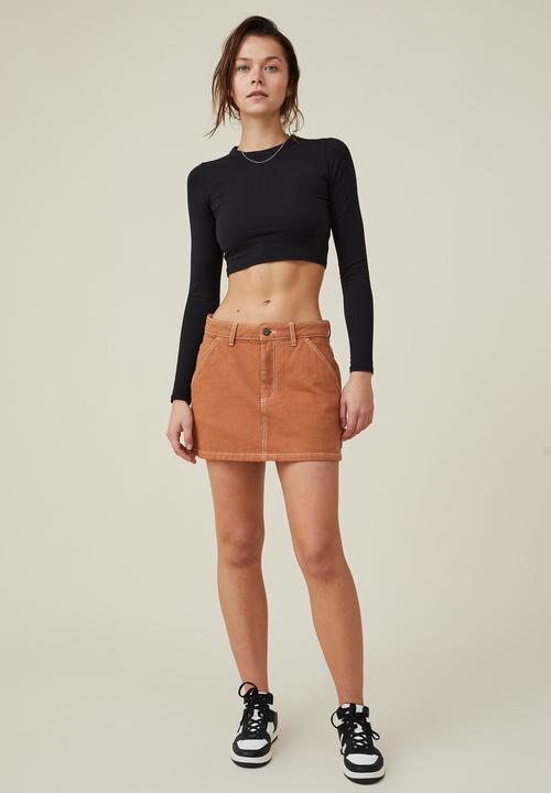 Cotton On - Cargo denim low rise mini skirt - clay brown